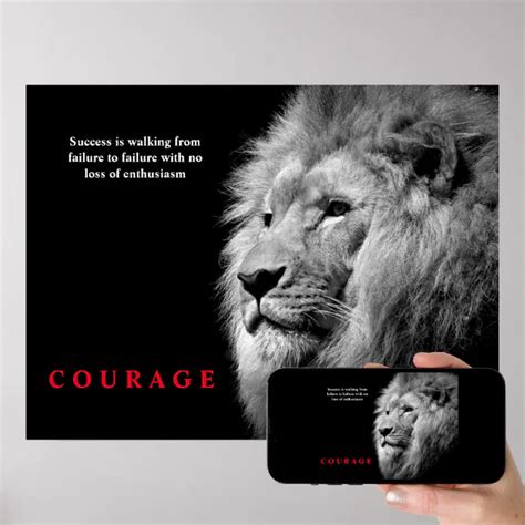 Black White Lion Inspirational Courage Poster | Zazzle