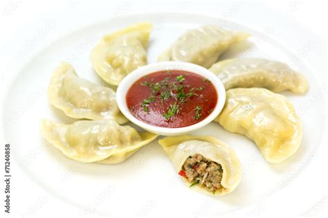 Nepalese food momo on a white background in the restaurant Stock Photo ...