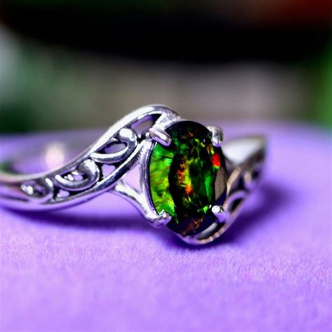 Natural black opal, fire opal ring, vintage silver jewelry, unique ...