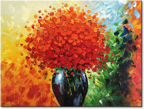 Winpeak Art Hand Painted Modern Textured Red Flower Oil Painting on Canvas Abstract Floral Artwork