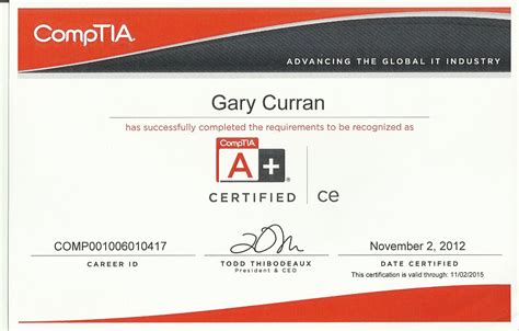 CompTIA A+ Technician 2009 Certificate - 2013 - Curran Electrical Services Dublin, Ireland