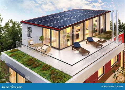 Solar Panels on the Roof of the House Stock Photo - Image of lawn, collector: 131501134