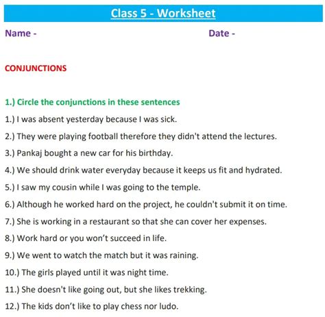 Conjunctions Worksheets