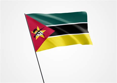 Mozambique flag flying high in the white isolated background. June 25 Mozambique independence ...