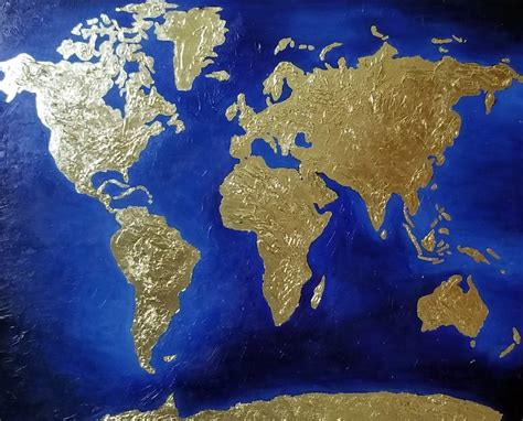 World Map, Wall Art, Abstract Painting, Gold Leaf Painting - Etsy