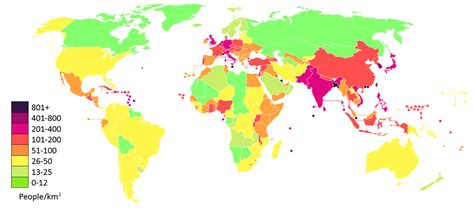 Population density of the world per sq km : dataisbeautiful