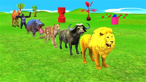 Paint Animals Gorilla Cow Tiger Lion Elephant Fountain Crossing Animal Game - YouTube