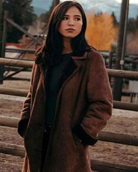 Monica Dutton Yellowstone Kelsey Asbille Brown Suede Leather Fur Coat ...