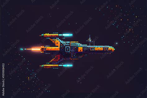 8 bit pixel art of a spaceship in deep space Stock Illustration | Adobe ...