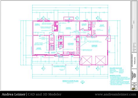 Andrea Leimer CAD & 3D Modeler Portfolio - AutoCAD House Floor Plans