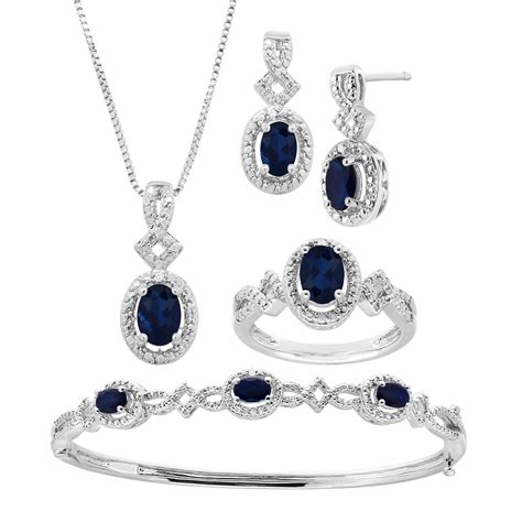 5 ct Created Sapphire 4-Piece Jewelry Set with Diamonds in 14K Gold-Plated Brass 749165219482 | eBay