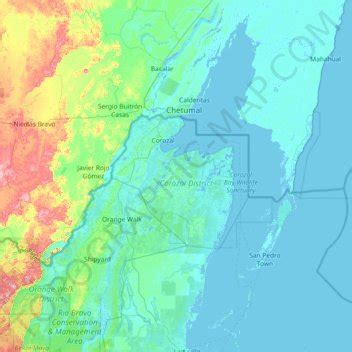 Corozal District topographic map, elevation, terrain