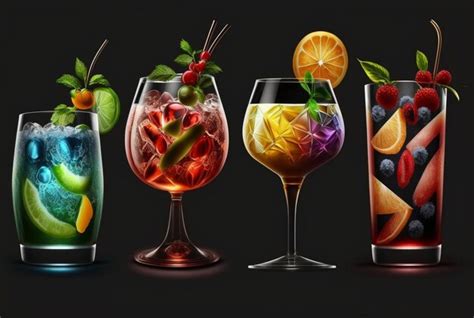 Premium AI Image | Set of various cocktails on a black background generative ai