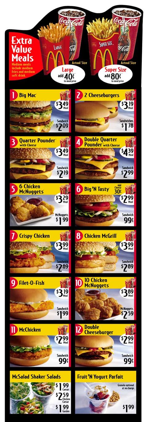 Printable Mcdonalds Menu