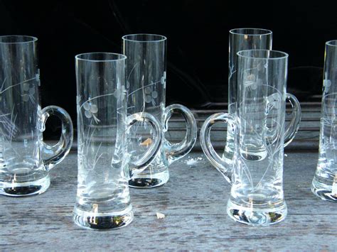 6 etched crystal cordial glasses applied handles by findakeeper