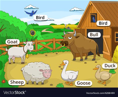 Farm animals with names cartoon educational Vector Image