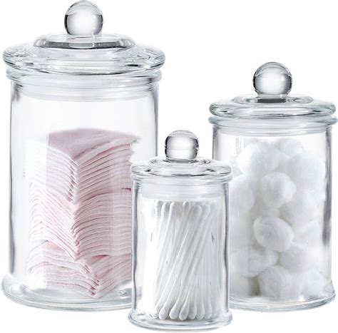 Clear Glass Bathroom Containers With Lids - Whole Housewares Clear Glass Apothecary Jars Cotton ...