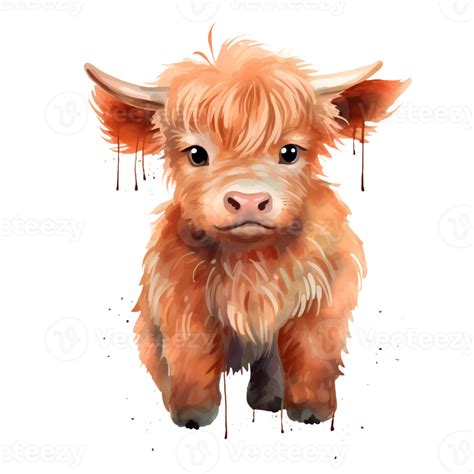 Cute Baby Highland Cow Watercolor AI Generative 27236049 PNG