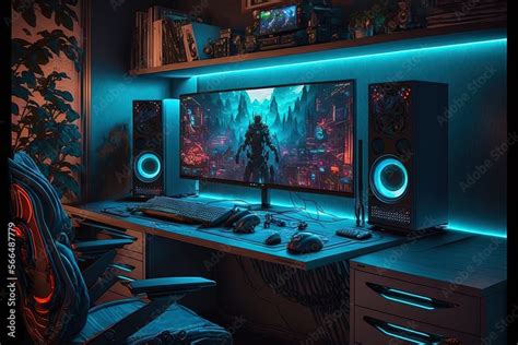 Spectacular gaming room interior, gaming pc, gaming desk, game setup ...