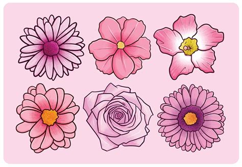 hermosa colección de flores rosadas en estilo de dibujos animados ...