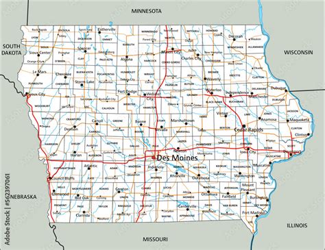 High detailed Iowa road map with labeling. Stock Vector | Adobe Stock