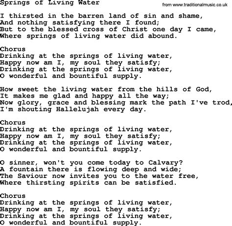 Baptist Hymnal, Christian Song: Springs Of Living Water- lyrics with PDF for printing