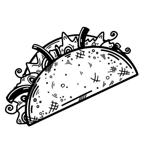 Taco vector icon. Hand-drawn illustration isolated on white background. Traditional Mexican dish ...