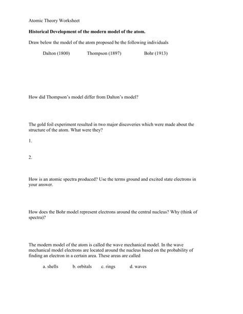 Atomic Theory Worksheet