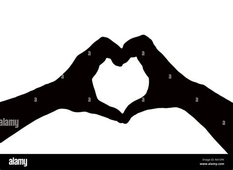 silhouette of two hands making a heart shape together isolated on a white background, valentines ...