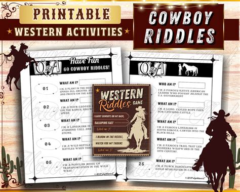 Printable Western Cowboy Riddle Question Sheets Fun and Educational Wild West Theme Activity ...