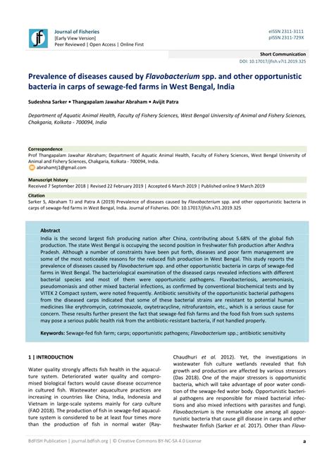 (PDF) Prevalence of diseases caused by Flavobacterium spp. and other opportunistic bacteria in ...