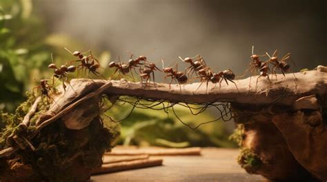 Premium AI Image | Team of ants constructing bridge