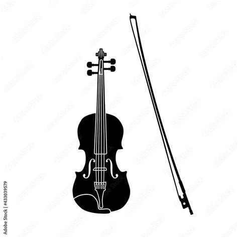 The vector black silhouette of the violin and bow is isolated on a ...