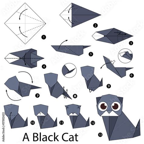 "Step by step instructions how to make origami A Cat." Stock image and ...