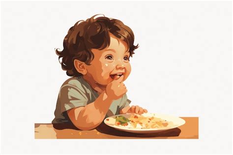 Happy toddler eating meal | Premium AI-generated vector