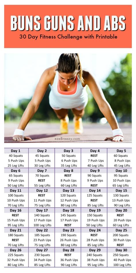 30 Day Fitness Challenge Printable - Template Calendar Design