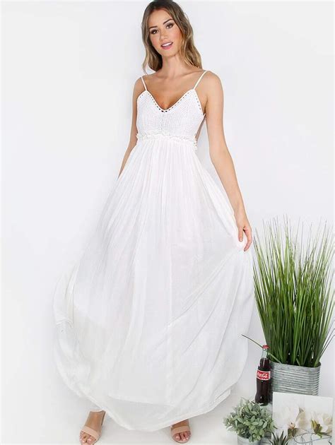 White Spaghetti Strap Backless Maxi Dress -SheIn(Sheinside)