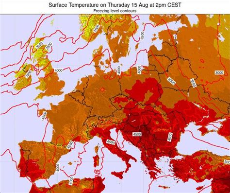 Hungary Surface Temperature on Tuesday 23 Mar at 1pm CET