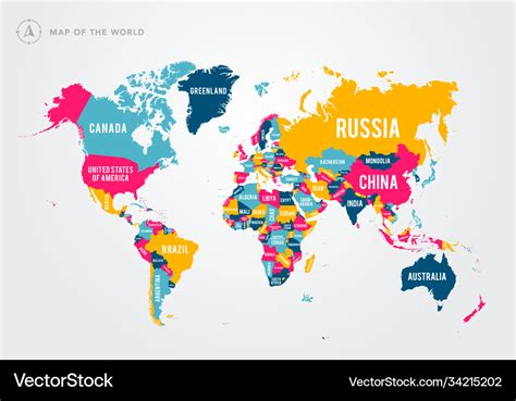 Colorful map world with country names Royalty Free Vector