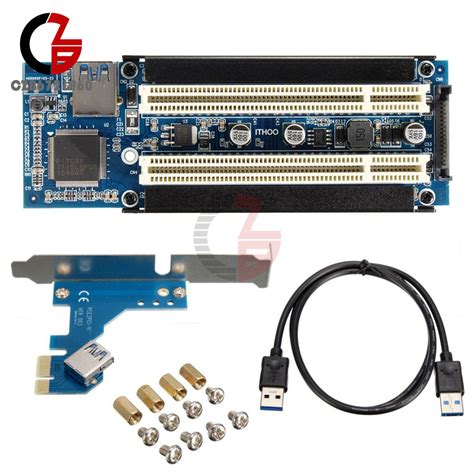 PCI-E Express X1 to Dual PCI Riser Card Slot Expansion Adapter USB 3.0 ...