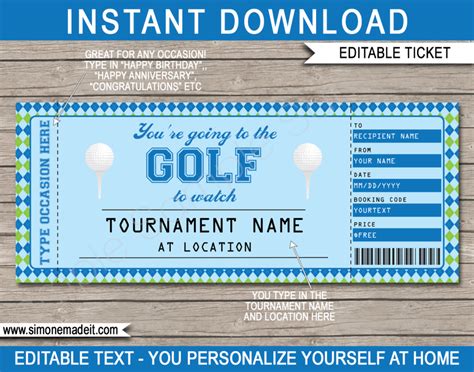 Printable Surprise Golf Tournament Tickets Gift Voucher Template