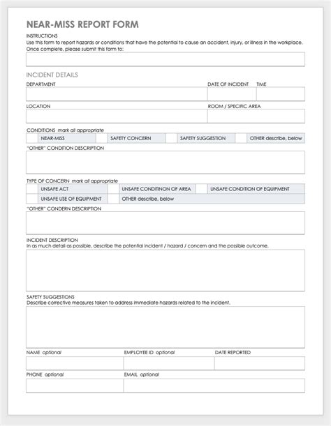 Free Near Miss Report Form Template - PRINTABLE TEMPLATES