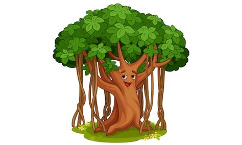 Free Vector | Cute banyan tree cartoon illustration