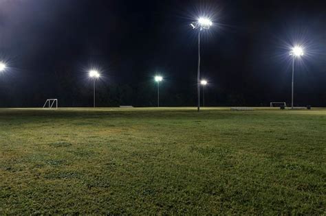 Premium Photo | View of soccer field at night