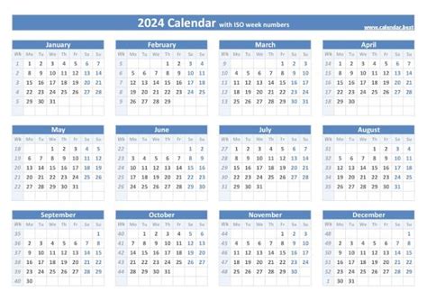 2024 Numbered Weeks Calendar Printable Calendar - Free Printable 2024 ...