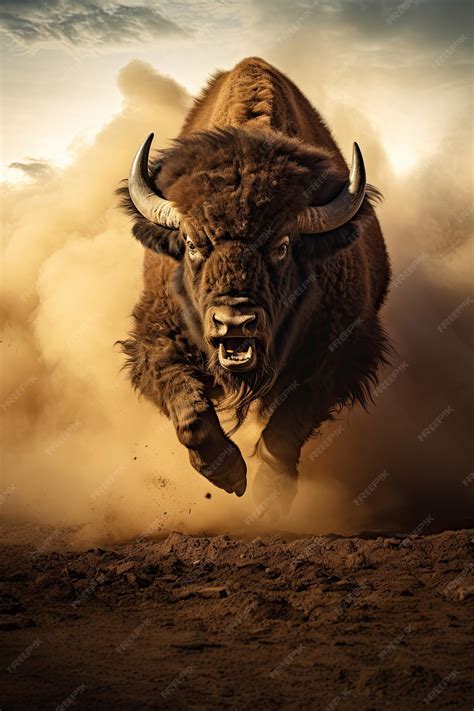 Premium AI Image | bison running and about to attack