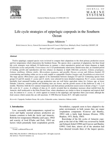 (PDF) Life cycle strategies of epipelagic copepods in the Southern Ocean