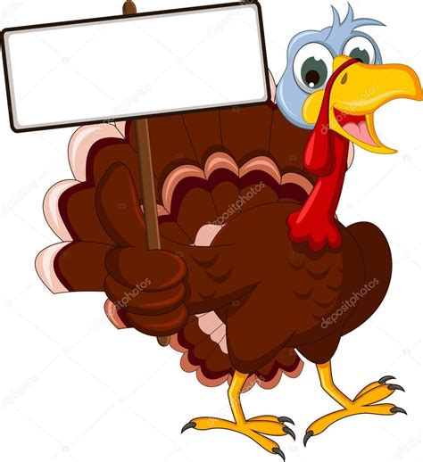 Funny Turkey Cartoon Posing with blank sign Stock Illustration by ...