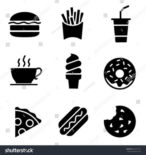 Simple Black and White Fast Food Icons - Vector #Ad , #Ad, #White#Black ...