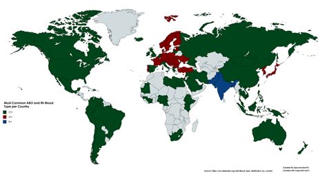 Most Common ABO and Rh Blood Type per Country [6460 x 3455] : MapPorn